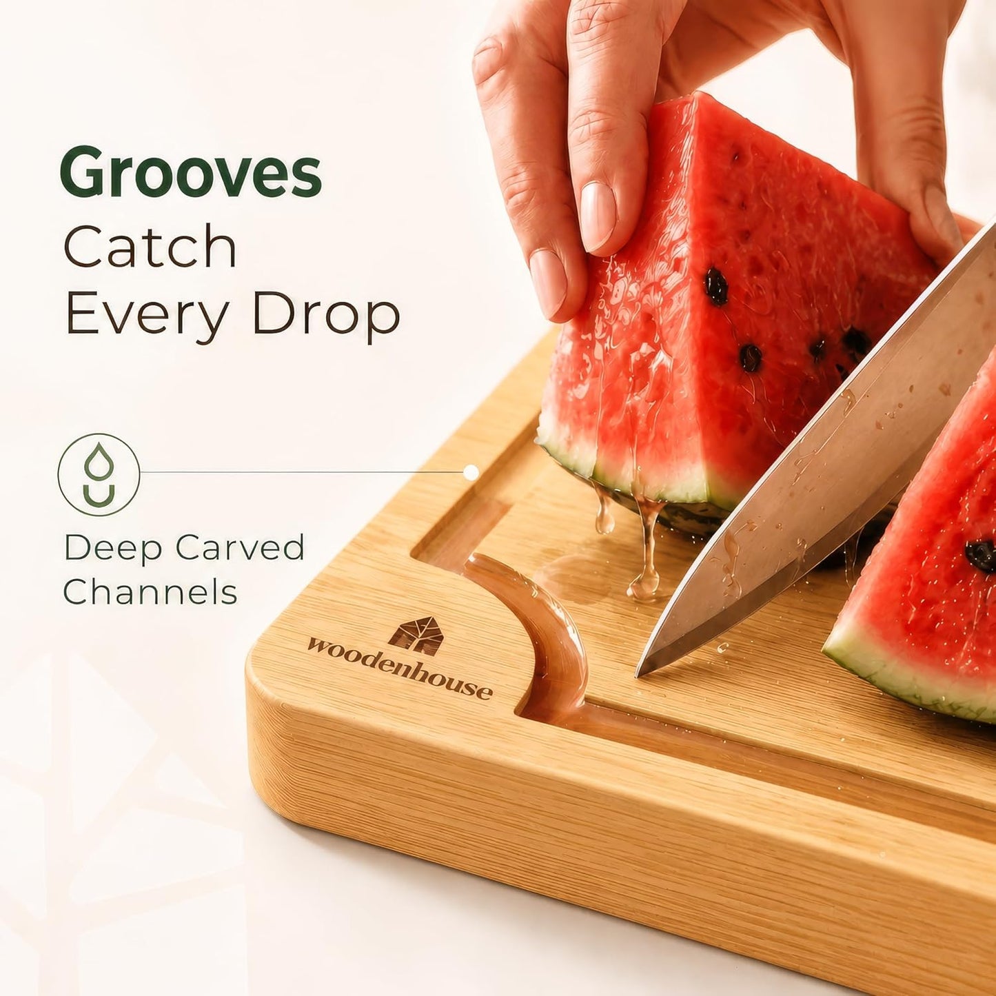 Bamboo Cutting Boards for Kitchen, Set of 3 with Juice Grooves | Thick & Durable with Built-in Handles, Large Surface – Easy to Clean for Meat, Veggies & Fruit