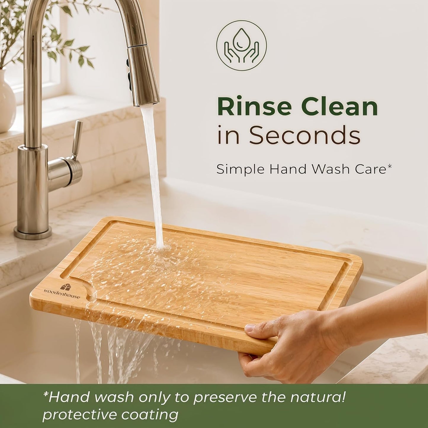 Bamboo Cutting Boards for Kitchen, Set of 3 with Juice Grooves | Thick & Durable with Built-in Handles, Large Surface – Easy to Clean for Meat, Veggies & Fruit
