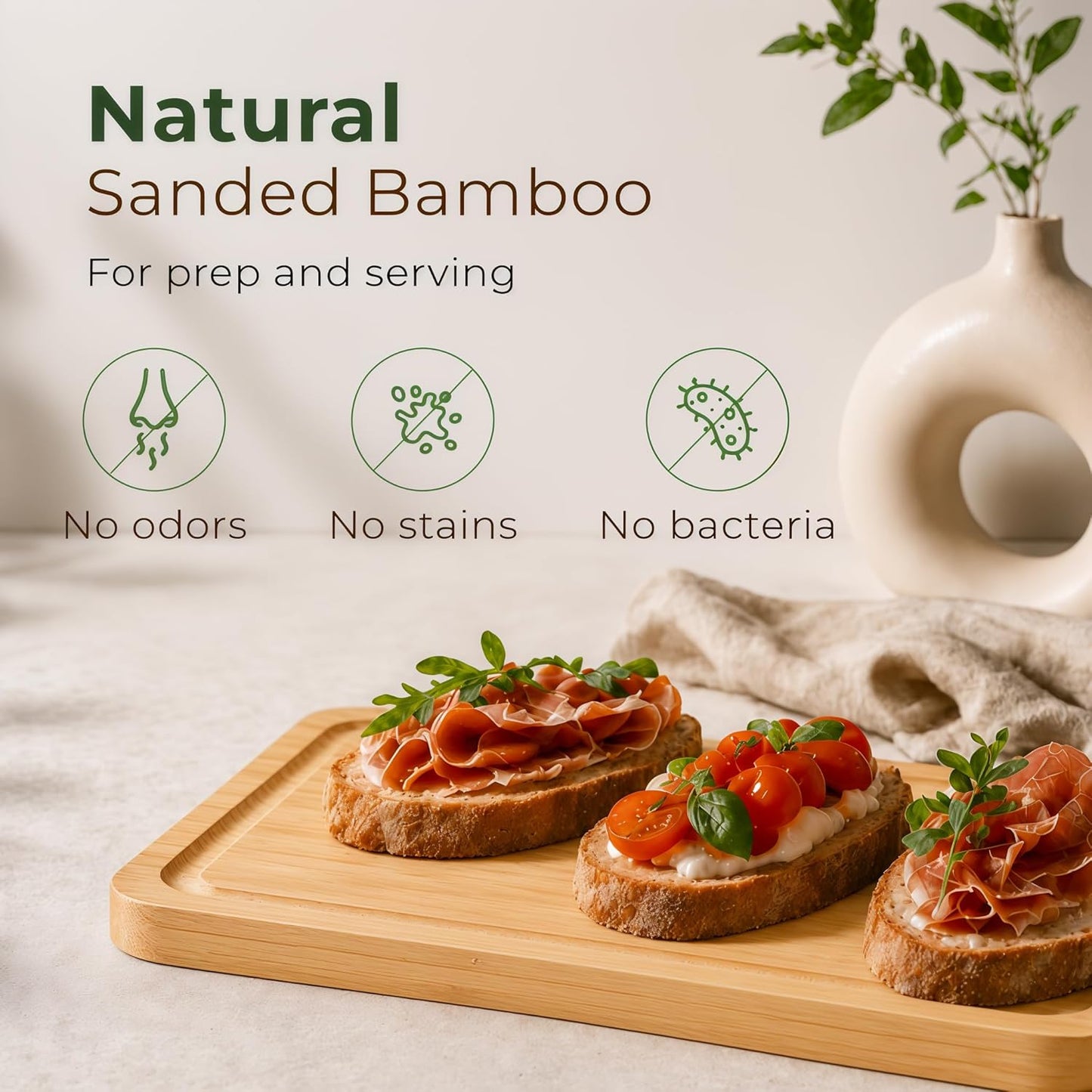 Bamboo Cutting Boards for Kitchen, Set of 3 with Juice Grooves | Thick & Durable with Built-in Handles, Large Surface – Easy to Clean for Meat, Veggies & Fruit