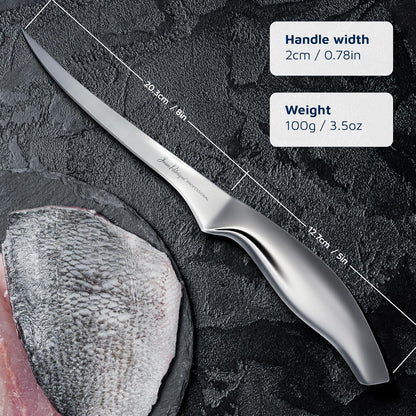 Chopaholic Stainless Steel Boning Knife, 8 inch – Thin & Flexible Fish Fillet Knife