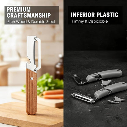 2-in-1 stainless steel vegetable peeler with wooden handle and bottle opener, stainless steel blade, non-slip kitchen fruit peeler（2pcs）