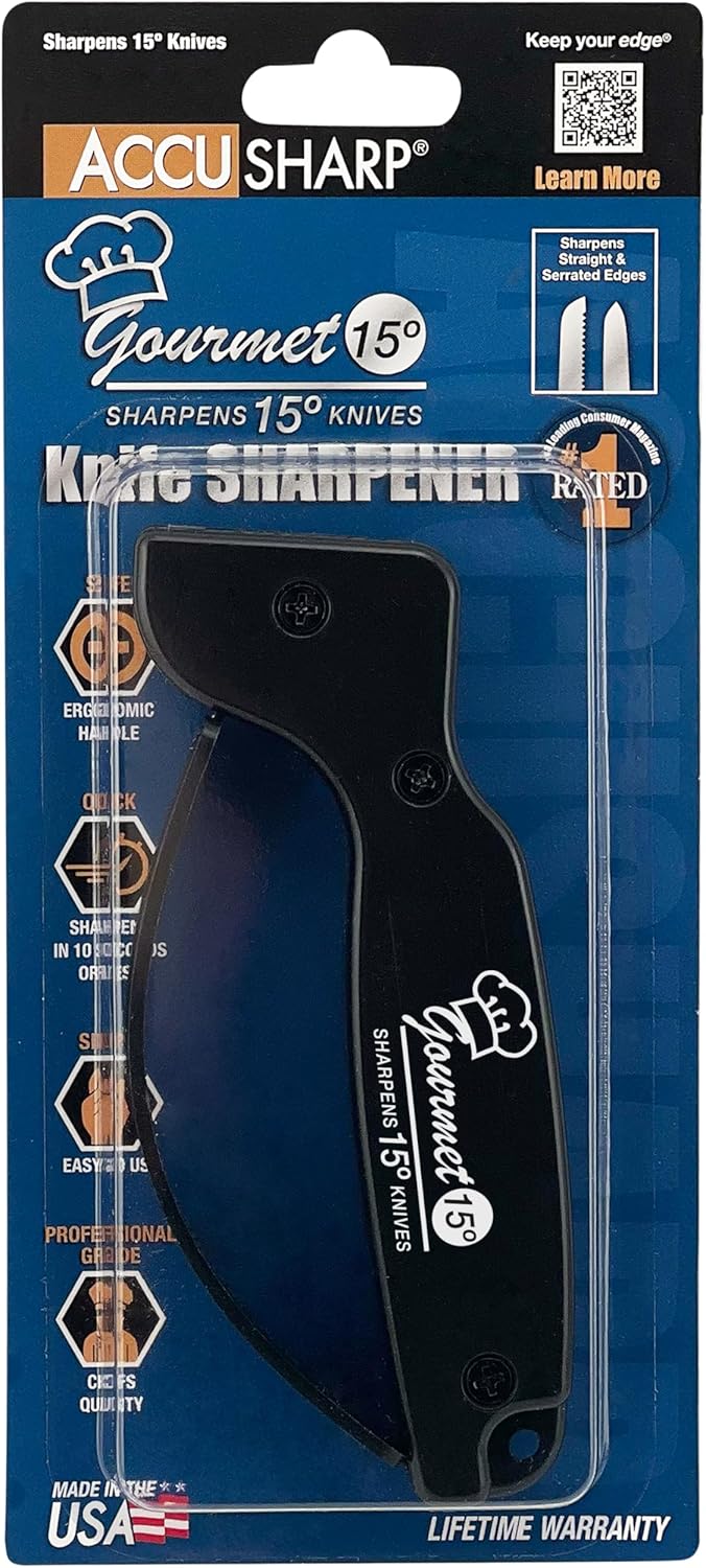 AccuSharp Knife Sharpener, Ergonomic Comfortable Handle, Compact & Easy to Use, Restore and Hone Straight & Serrated Knives, White
