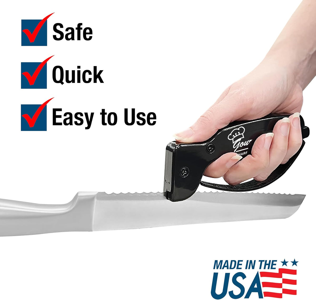 AccuSharp Knife Sharpener, Ergonomic Comfortable Handle, Compact & Easy to Use, Restore and Hone Straight & Serrated Knives, White