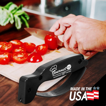 AccuSharp Knife Sharpener, Ergonomic Comfortable Handle, Compact & Easy to Use, Restore and Hone Straight & Serrated Knives, White
