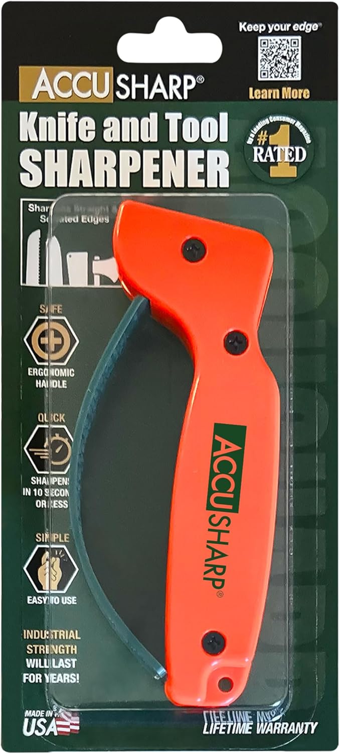 AccuSharp Knife Sharpener, Ergonomic Comfortable Handle, Compact & Easy to Use, Restore and Hone Straight & Serrated Knives, White