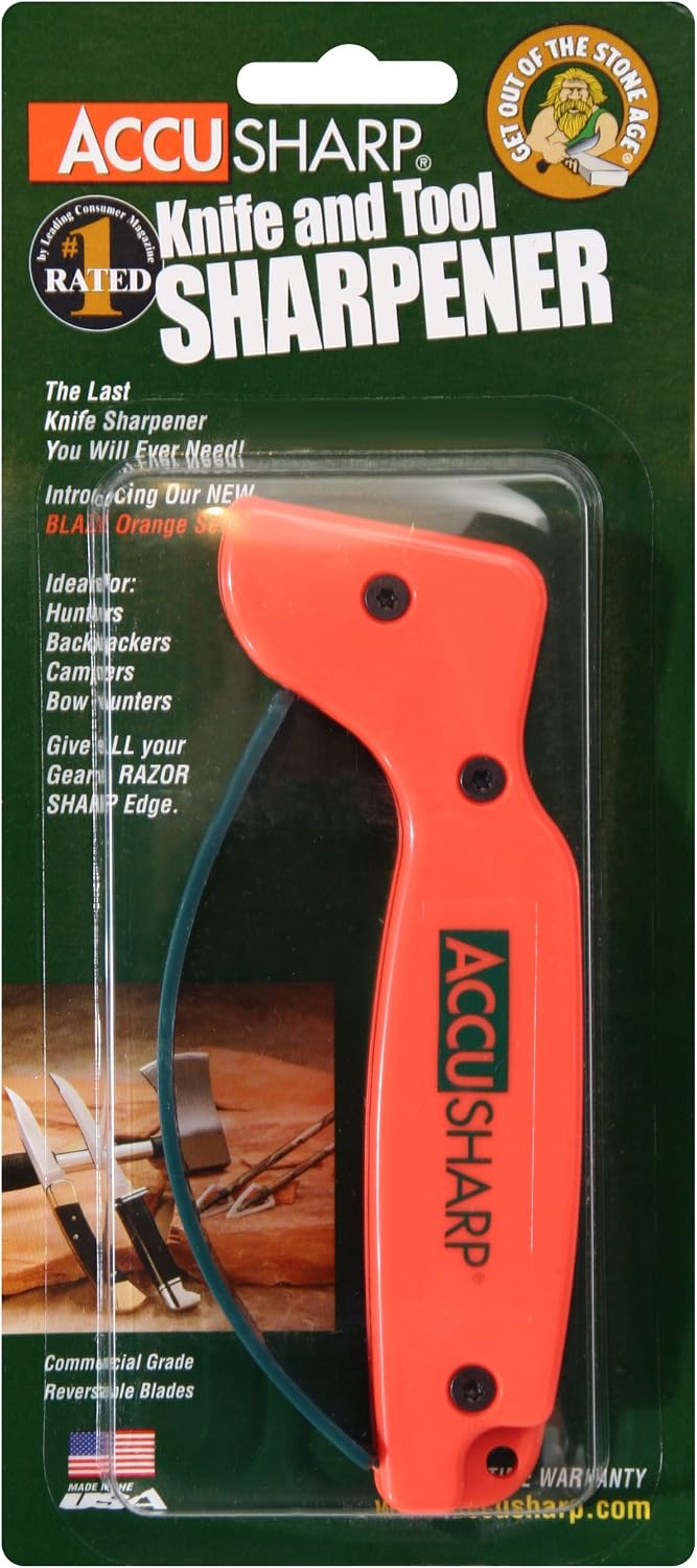 AccuSharp Knife Sharpener, Ergonomic Comfortable Handle, Compact & Easy to Use, Restore and Hone Straight & Serrated Knives, White