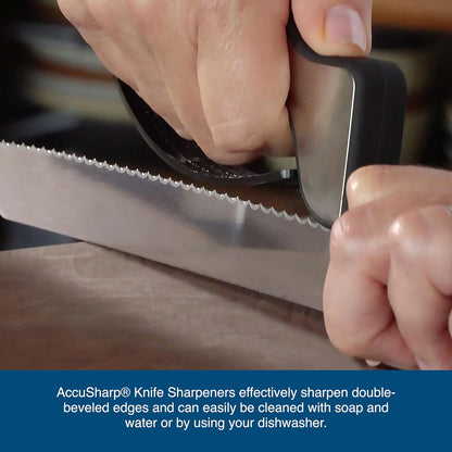 AccuSharp Knife Sharpener, Ergonomic Comfortable Handle, Compact & Easy to Use, Restore and Hone Straight & Serrated Knives, White