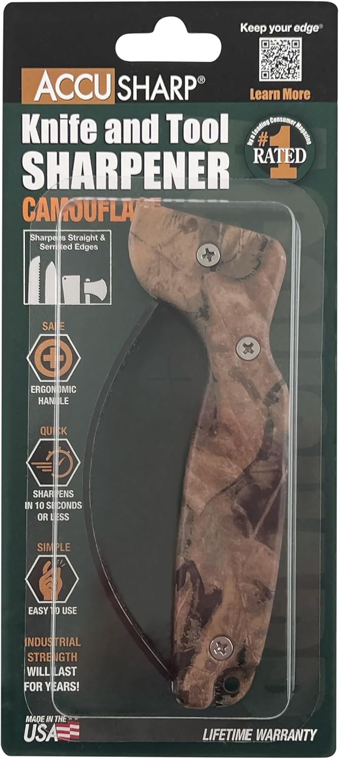 AccuSharp Knife Sharpener, Ergonomic Comfortable Handle, Compact & Easy to Use, Restore and Hone Straight & Serrated Knives, White