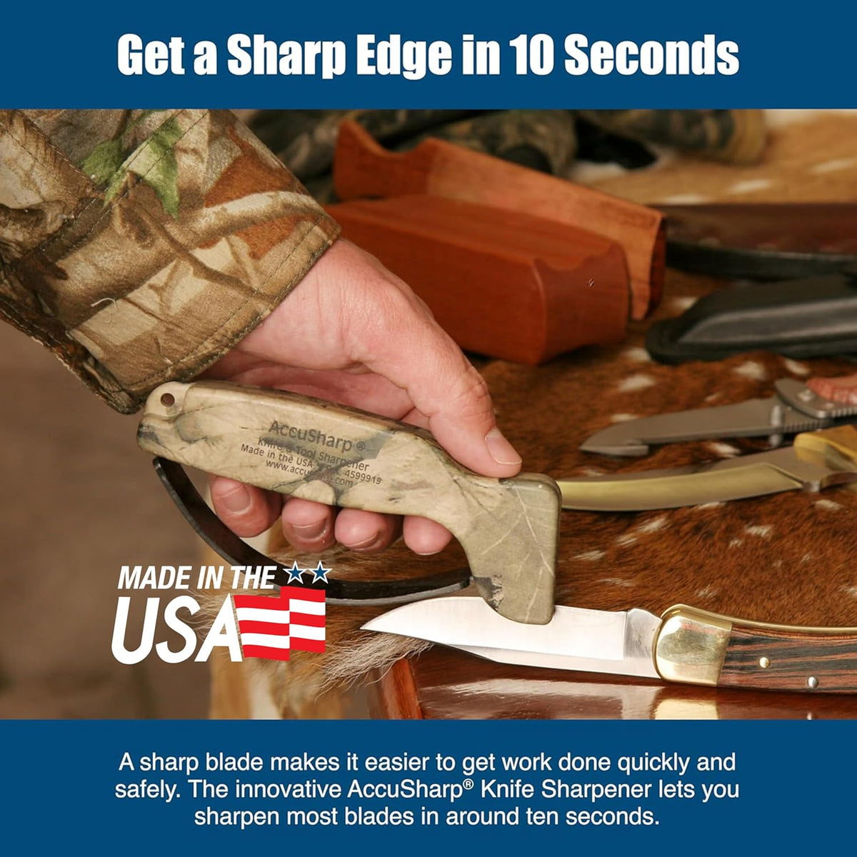 AccuSharp Knife Sharpener, Ergonomic Comfortable Handle, Compact & Easy to Use, Restore and Hone Straight & Serrated Knives, White
