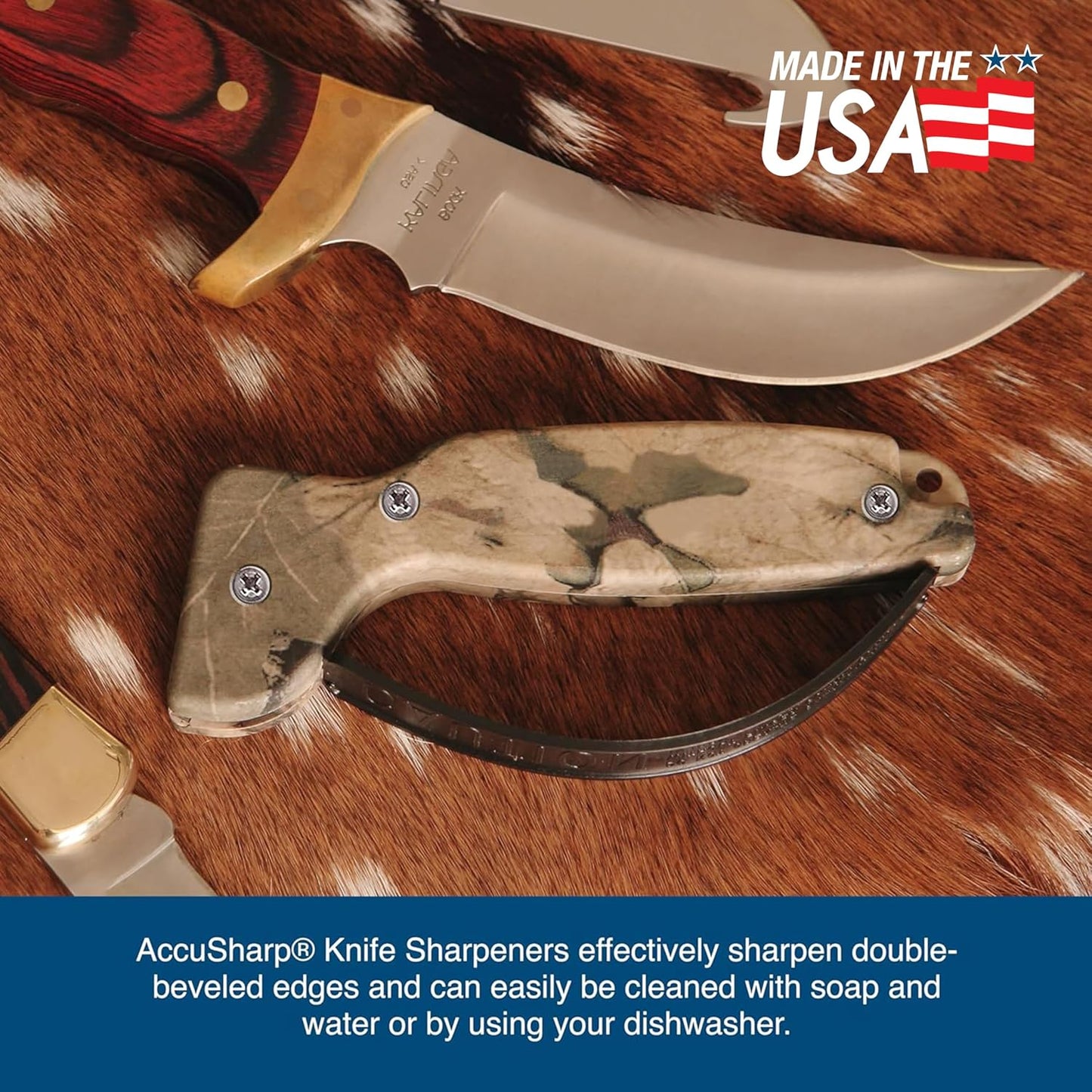 AccuSharp Knife Sharpener, Ergonomic Comfortable Handle, Compact & Easy to Use, Restore and Hone Straight & Serrated Knives, White