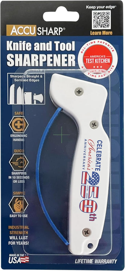 AccuSharp Knife Sharpener, Ergonomic Comfortable Handle, Compact & Easy to Use, Restore and Hone Straight & Serrated Knives, White