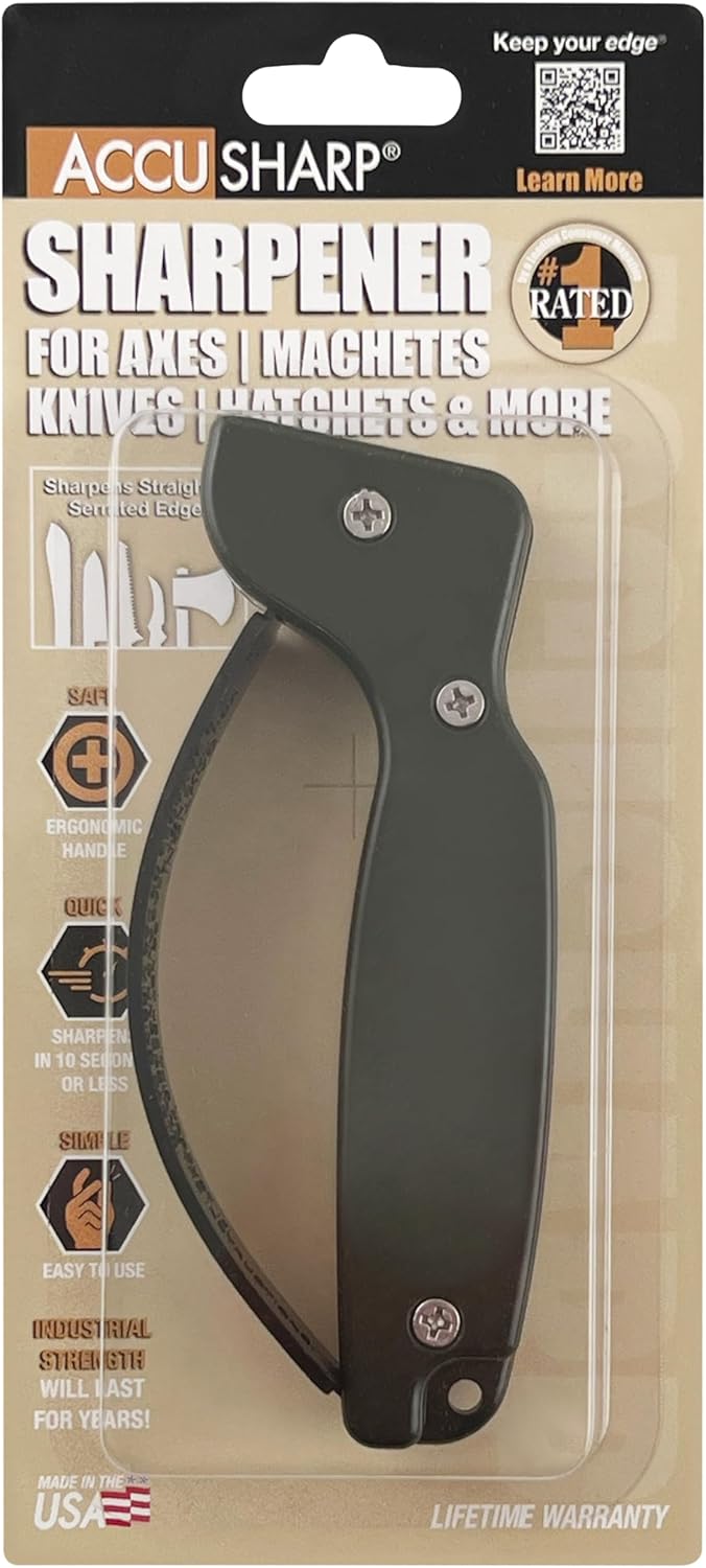 AccuSharp Knife Sharpener, Ergonomic Comfortable Handle, Compact & Easy to Use, Restore and Hone Straight & Serrated Knives, White