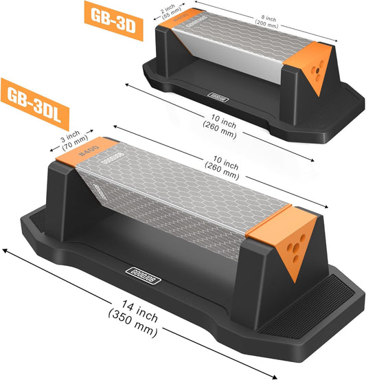 Extra Large Diamond Sharpening Stone Set 3 Side Grit 400/600/1000 Premium Industrial Diamond Knife Sharpener Suitable for Steel of any Hardness with Angle Guide and Non-Slip Base (GB-3DL)