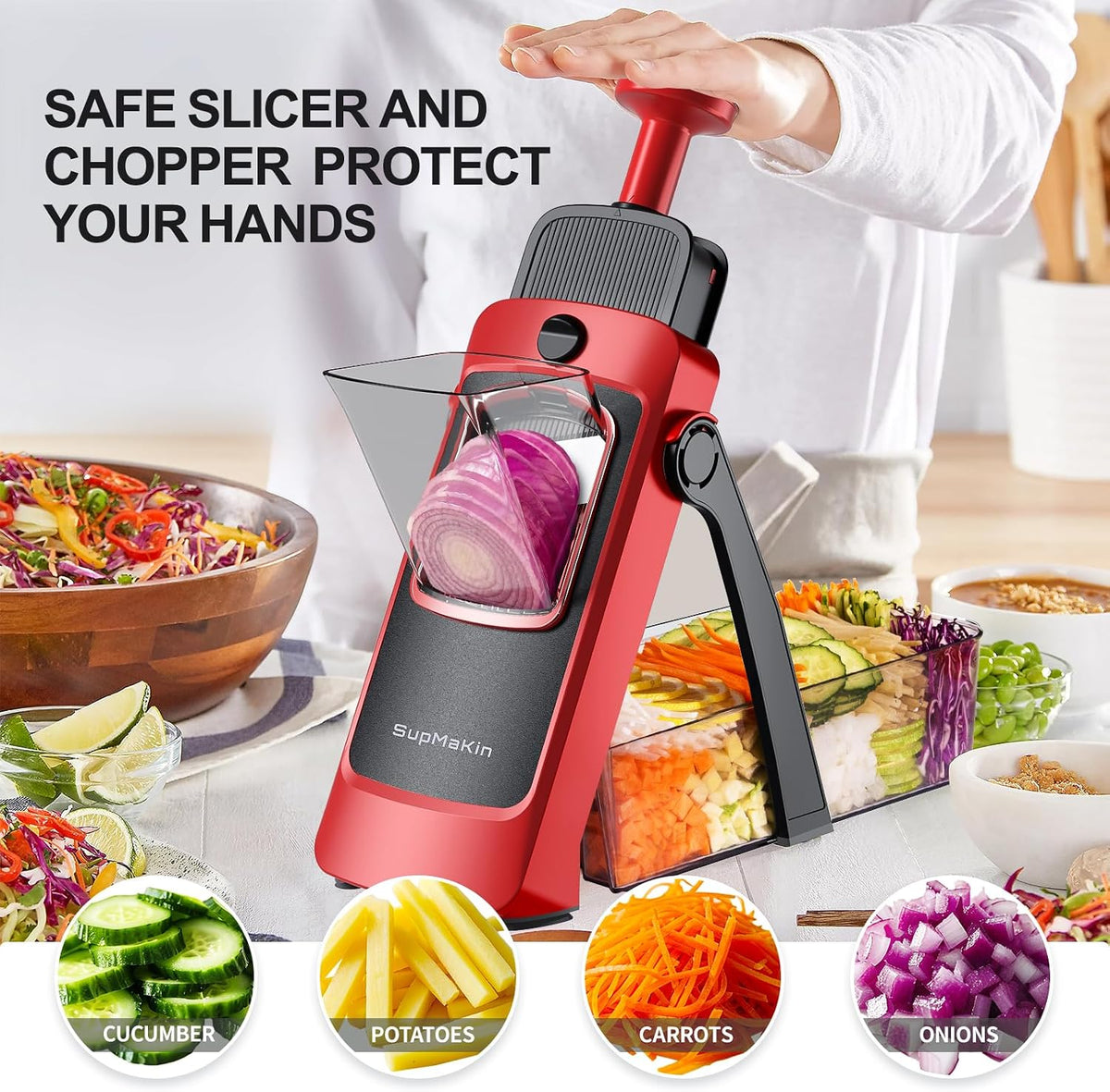 SupMaKin Safe Mandoline Slicer for Kitchen,Adjustable Potato Slicer 1-8 mm