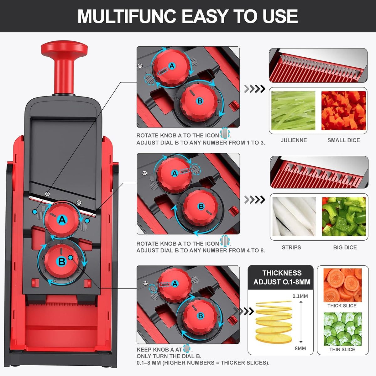 SupMaKin Safe Mandoline Slicer for Kitchen,Adjustable Potato Slicer 1-8 mm