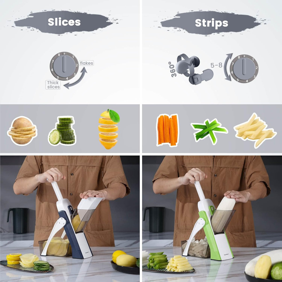 SupMaKin Safe Mandoline Slicer for Kitchen,Adjustable Potato Slicer 1-8 mm
