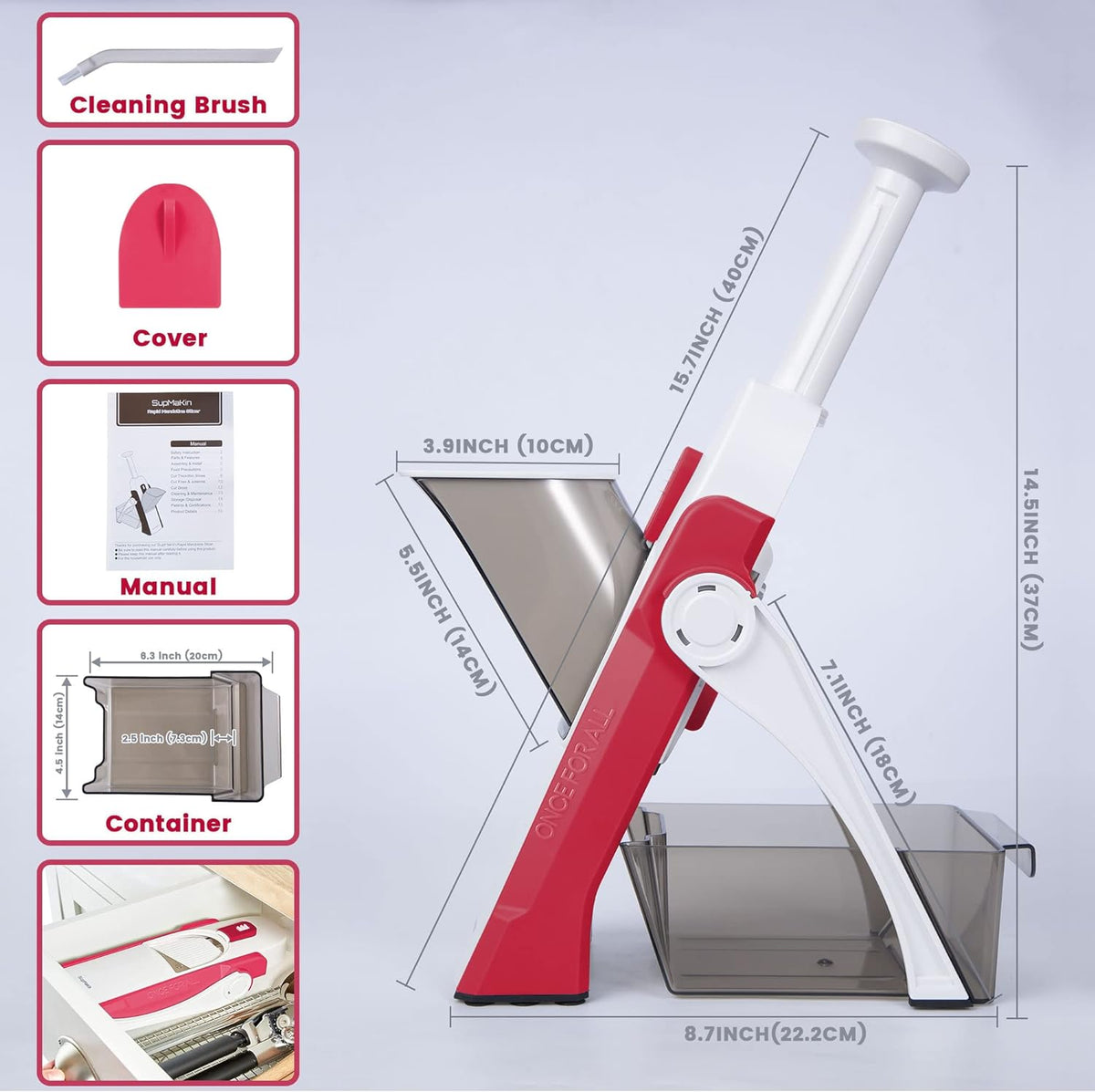 SupMaKin Safe Mandoline Slicer for Kitchen,Adjustable Potato Slicer 1-8 mm