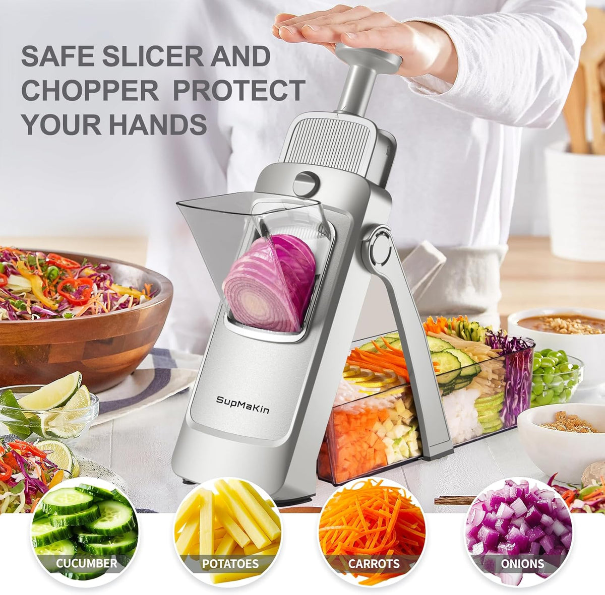 SupMaKin Safe Mandoline Slicer for Kitchen,Adjustable Potato Slicer 1-8 mm