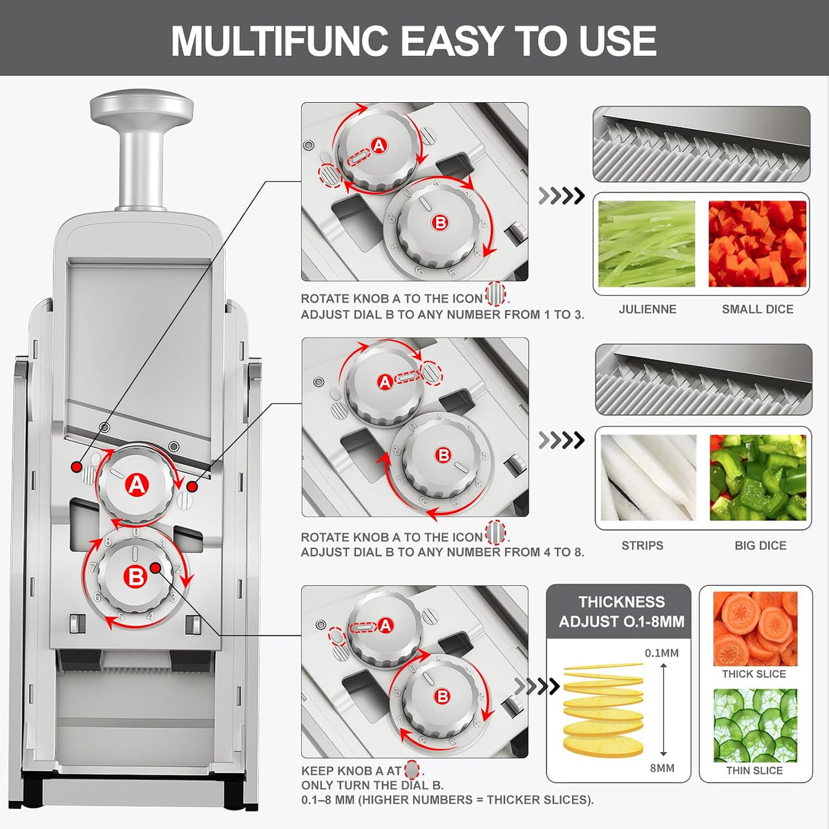 SupMaKin Safe Mandoline Slicer for Kitchen,Adjustable Potato Slicer 1-8 mm