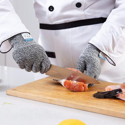 3 Pairs Cut Resistant Gloves Food Grade Level 5 Protection, Safety Kitchen Cuts Gloves for Mandolin Slicing, Fish Fillet, Oyster Shucking, Meat Cutting and Wood Carving (Black Gray, Large)