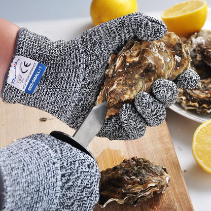 3 Pairs Cut Resistant Gloves Food Grade Level 5 Protection, Safety Kitchen Cuts Gloves for Mandolin Slicing, Fish Fillet, Oyster Shucking, Meat Cutting and Wood Carving (Black Gray, Large)