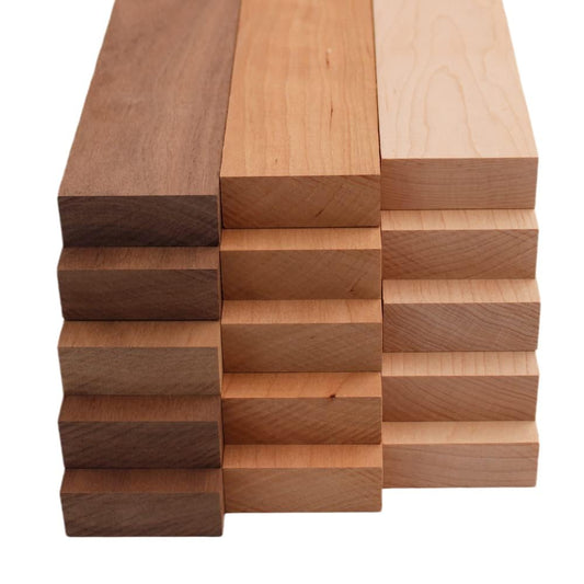 Variety Pack - 5 Walnut, 5 Maple, 5 Cherry Hardwood Boards (3/4" x 2" x 18") - 15 Pcs Total for Woodworking, Crafting, DIY Projects, Wood Carving