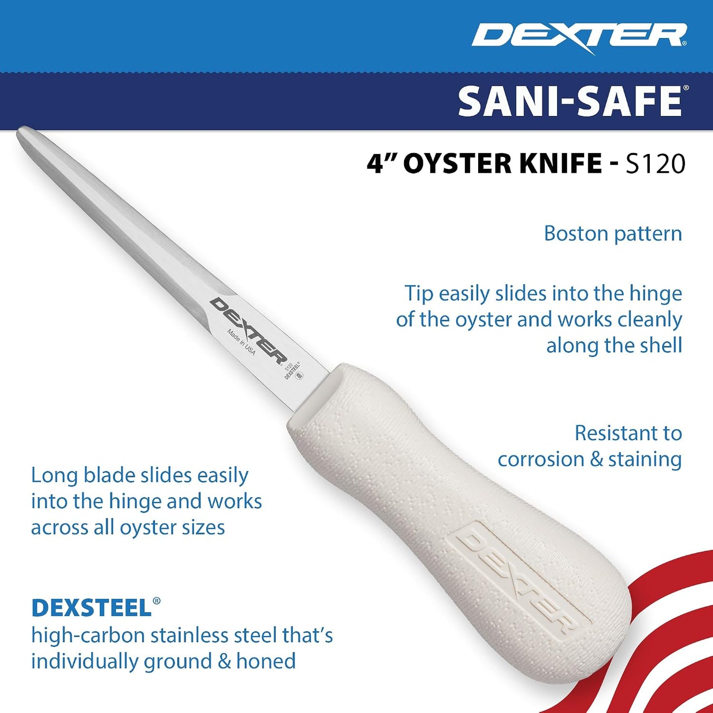 Dexter S120-PCP Sani-Safe Oyster Knife with Polypropylene Handle, 4-Inch, Boston Style