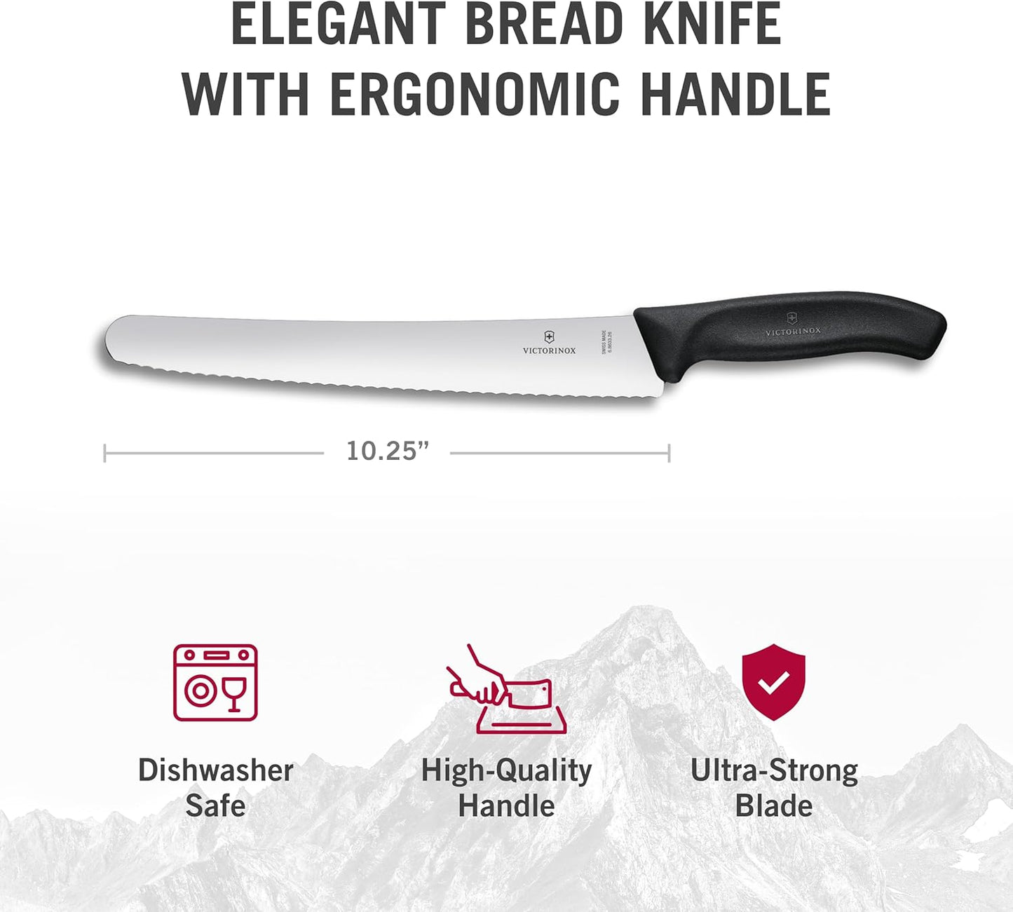 Swiss Classic 10.25-Inch Curved Bread Knife with Serrated Edge and Black Handle