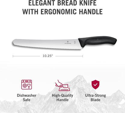 Swiss Classic 10.25-Inch Curved Bread Knife with Serrated Edge and Black Handle