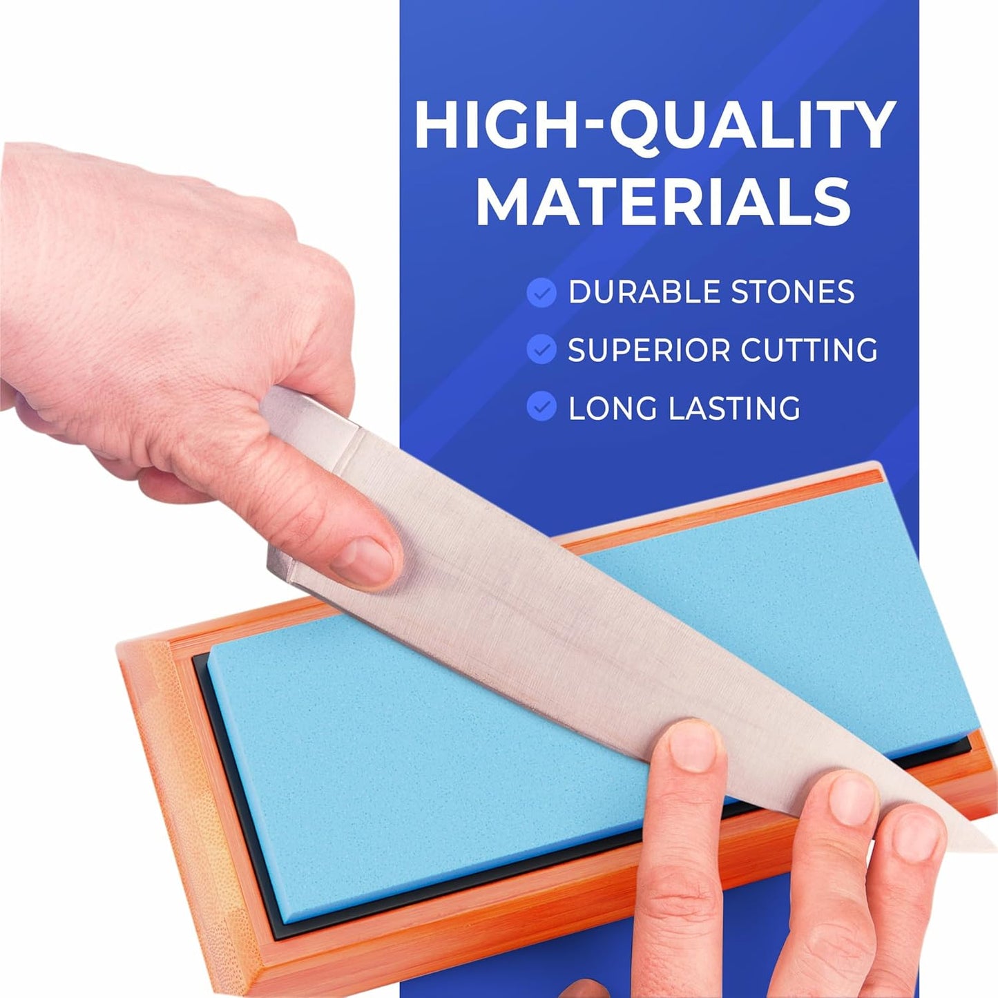 Knife Sharpening Stones Kit -Grits 400/1000/6000 Extra Large Whetstone- Wet Stone Knives Sharpener Set with NonSlip Bamboo Base & Flattening Stone