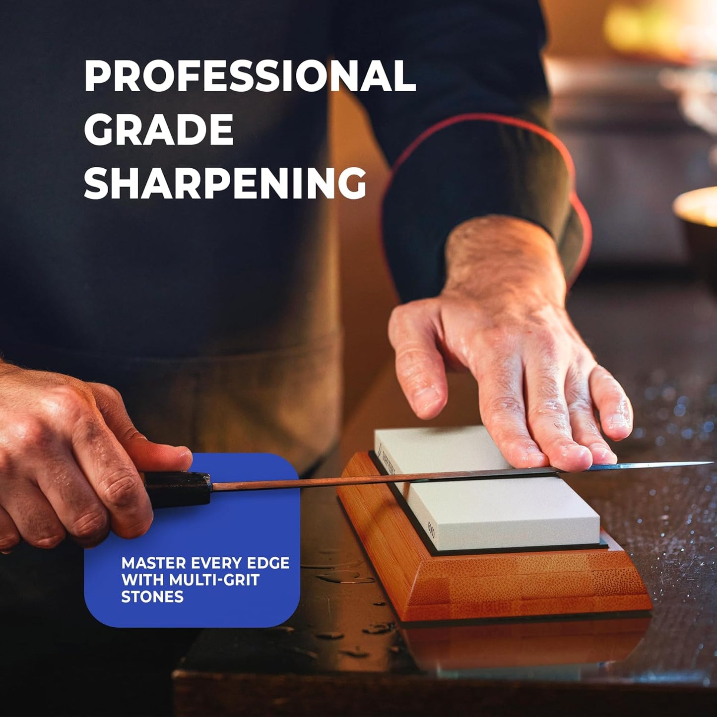 Knife Sharpening Stones Kit -Grits 400/1000/6000 Extra Large Whetstone- Wet Stone Knives Sharpener Set with NonSlip Bamboo Base & Flattening Stone
