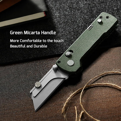 U1 Pro Multitool Folding Utility Knife with Folding Screwdriver | Quick Change Blade EDC Utility Knife with Secure Rail Lock & Pocket Clip for Men & Women (Green Micarta)
