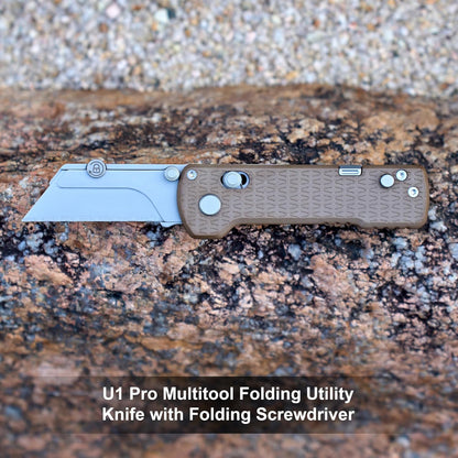 U1 Pro Multitool Folding Utility Knife with Folding Screwdriver | Quick Change Blade EDC Utility Knife with Secure Rail Lock & Pocket Clip for Men & Women (Green Micarta)