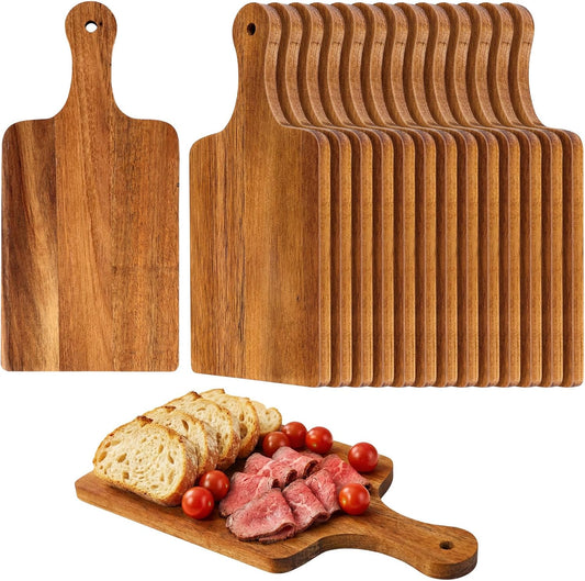 15 Pcs Wood Cutting Board with Handle 11 x 4.92 Inch Acacia Wooden Serving Kitchen Chopping Boards Wooden Serving Board with Hanging Hole for Vegetables Meat Pizza Cheese Fruit Bread