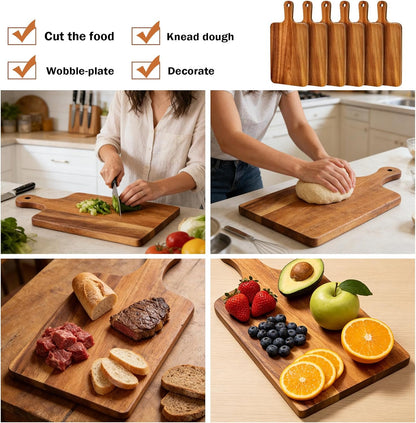 15 Pcs Wood Cutting Board with Handle 11 x 4.92 Inch Acacia Wooden Serving Kitchen Chopping Boards Wooden Serving Board with Hanging Hole for Vegetables Meat Pizza Cheese Fruit Bread