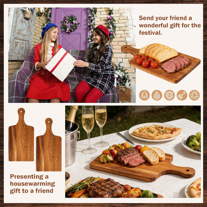 15 Pcs Wood Cutting Board with Handle 11 x 4.92 Inch Acacia Wooden Serving Kitchen Chopping Boards Wooden Serving Board with Hanging Hole for Vegetables Meat Pizza Cheese Fruit Bread