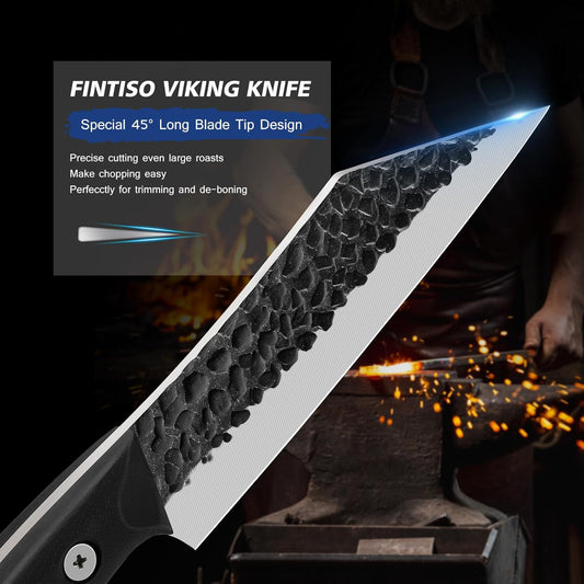 Chef Knife 7 Inch, Boning Knife with G10 Handle, Sharp Viking Knife | Professional Butcher Knife with Ergonomic Full-Tang Handle, Japanese Kitchen Knife for Home, Camping & BBQ