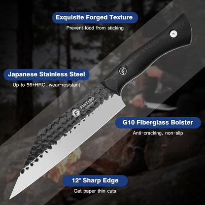 Chef Knife 7 Inch, Boning Knife with G10 Handle, Sharp Viking Knife | Professional Butcher Knife with Ergonomic Full-Tang Handle, Japanese Kitchen Knife for Home, Camping & BBQ