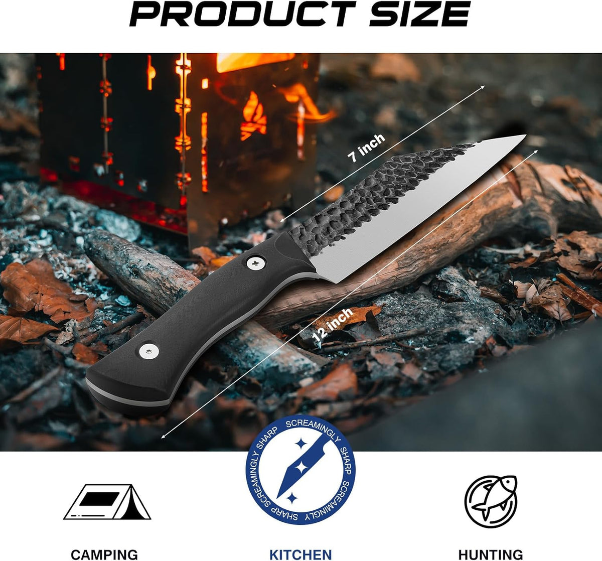 Chef Knife 7 Inch, Boning Knife with G10 Handle, Sharp Viking Knife | Professional Butcher Knife with Ergonomic Full-Tang Handle, Japanese Kitchen Knife for Home, Camping & BBQ