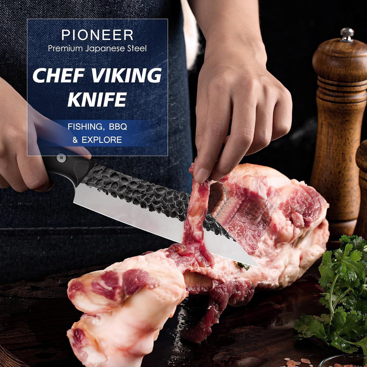 Chef Knife 7 Inch, Boning Knife with G10 Handle, Sharp Viking Knife | Professional Butcher Knife with Ergonomic Full-Tang Handle, Japanese Kitchen Knife for Home, Camping & BBQ