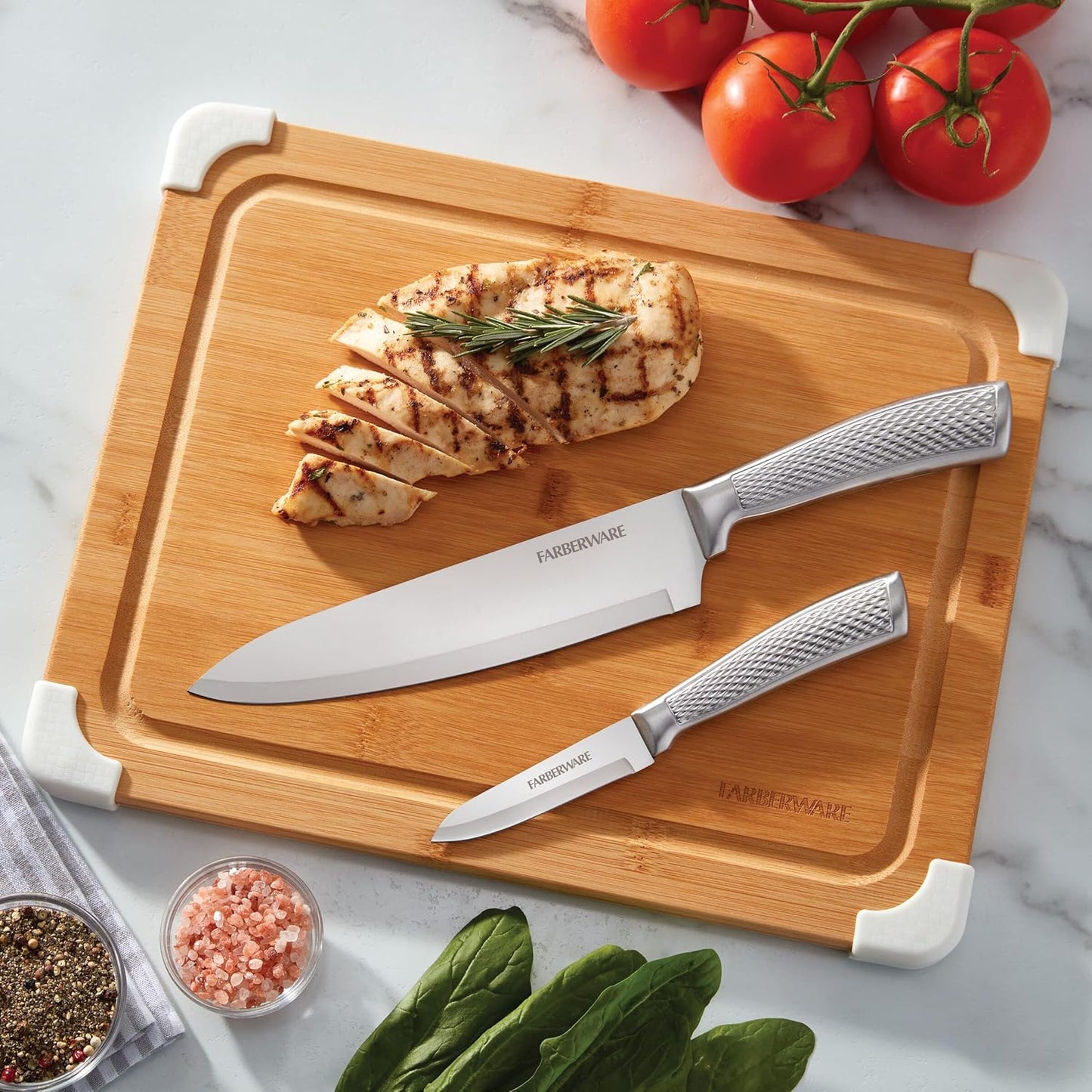 Nonslip Bamboo Cutting Board with Juice Groove, 11x14 Inch, White