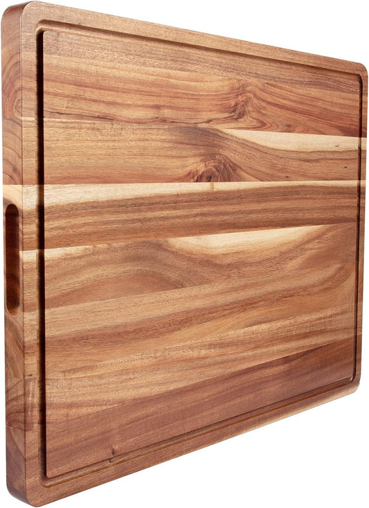 Extra Large Acacia Wood Cutting Boards for Kitchen, 24 x 18 Inch | 1.2" Thick Wooden Butcher Block Cutting Board, Juice Groove, Reversible, for Meat Veggies