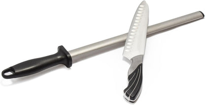 Professional Diamond Knife Sharpener, 12 Inch Oval Honing Rod with Ergonomic PP Handle, Durable Sharpening Steel for Polishing Chef Kitchen Knives