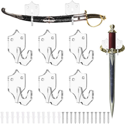 4 Pcs Sword Holder Wall Mount Sword Racks Acrylic Wall Sword Display Hanger with Mounting Tools for Knife Martial Arts Sword Placement Display, Black(Shield)
