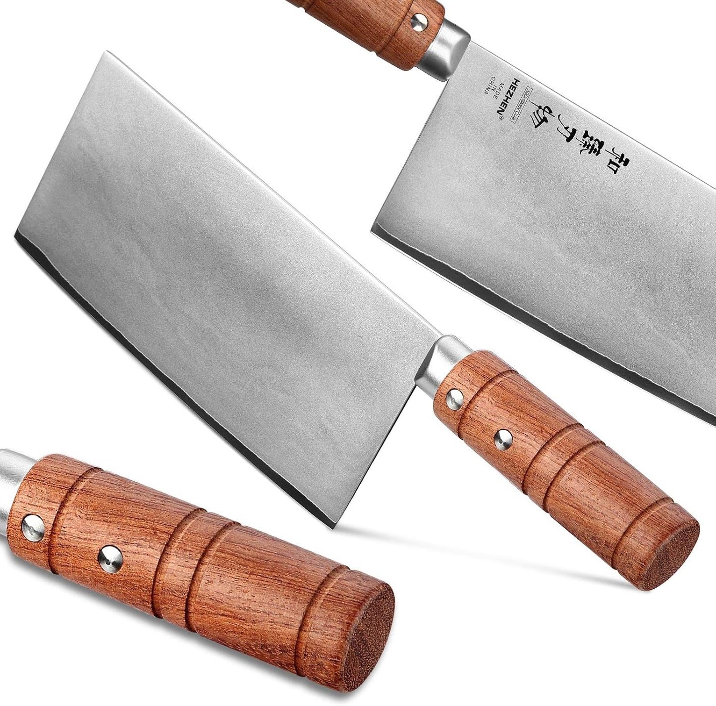 7" Cleaver Knife, Composite Steel Chinese Kitchen Chef Knife, Clad Steel Butcher Knife, Padauk Wood Handle
