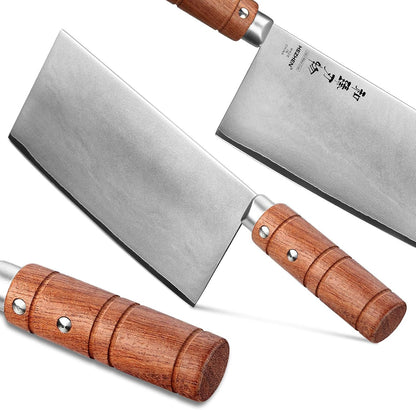 7" Cleaver Knife, Composite Steel Chinese Kitchen Chef Knife, Clad Steel Butcher Knife, Padauk Wood Handle