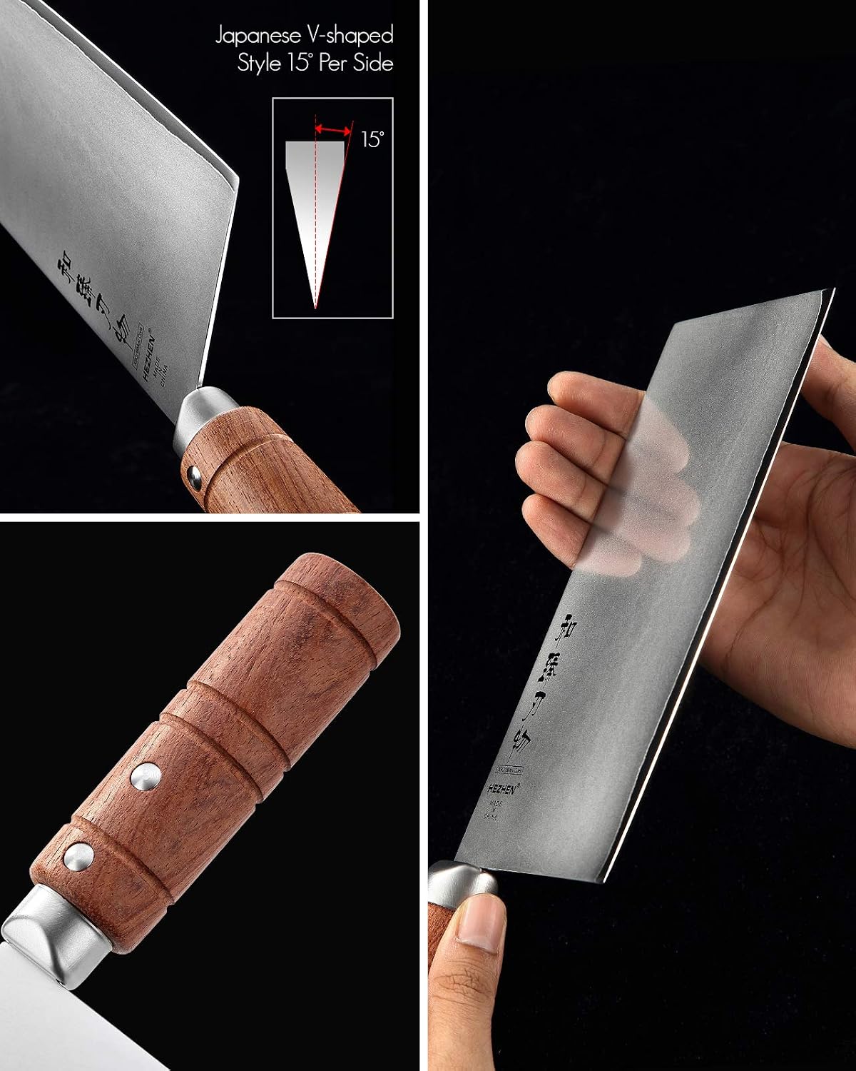 7" Cleaver Knife, Composite Steel Chinese Kitchen Chef Knife, Clad Steel Butcher Knife, Padauk Wood Handle