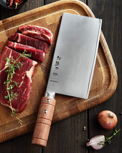 7" Cleaver Knife, Composite Steel Chinese Kitchen Chef Knife, Clad Steel Butcher Knife, Padauk Wood Handle