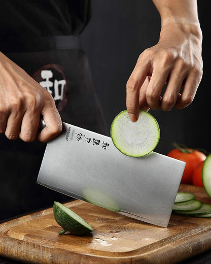 7" Cleaver Knife, Composite Steel Chinese Kitchen Chef Knife, Clad Steel Butcher Knife, Padauk Wood Handle