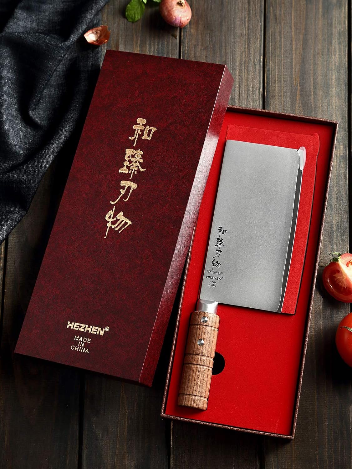 7" Cleaver Knife, Composite Steel Chinese Kitchen Chef Knife, Clad Steel Butcher Knife, Padauk Wood Handle